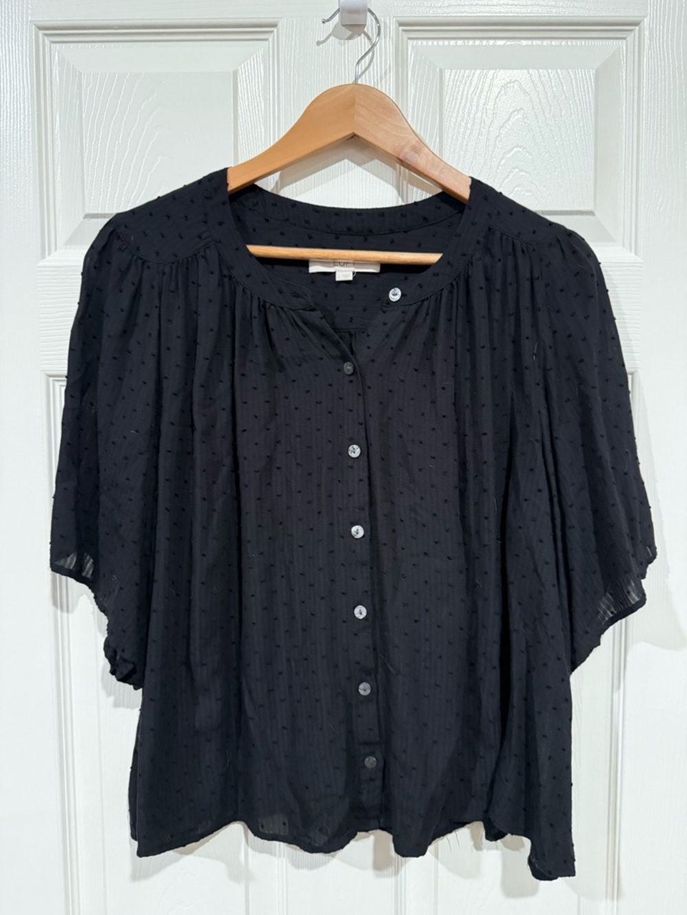 LOFT Black Swiss Dot Button-Down Blouse